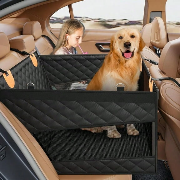 Large Dog Car Seat Back Seat Extender For Dogs With 3 Mesh Windows Waterproof Medium Carseat For Dogs With Hard Bottom Pet Seat Cover For Cars Trucks And SUVs Black