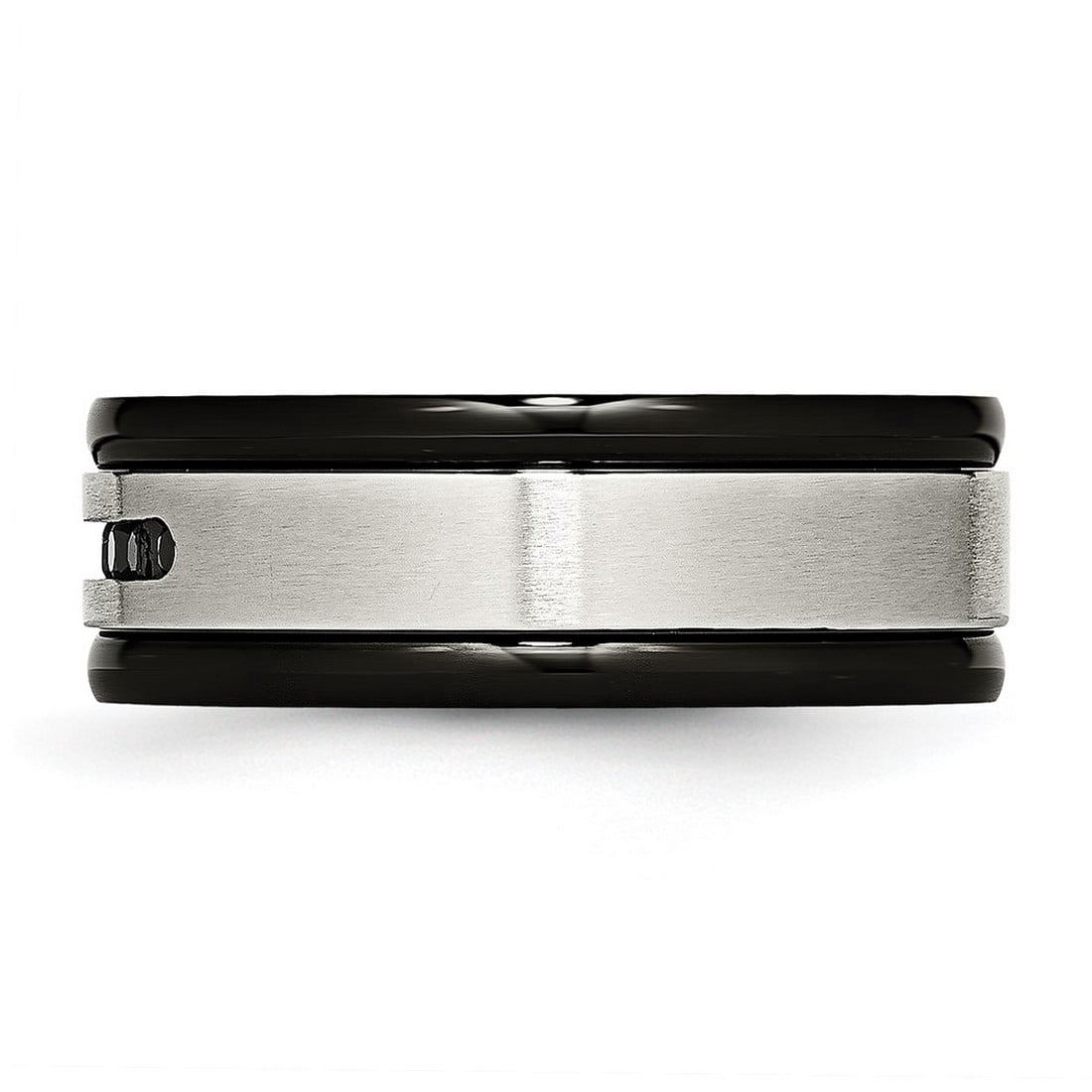 8mm Stainless Steel Brushed Polished Black Ip Grooved Blk Cubic Zirconia Ring Size 7 Ring for Women