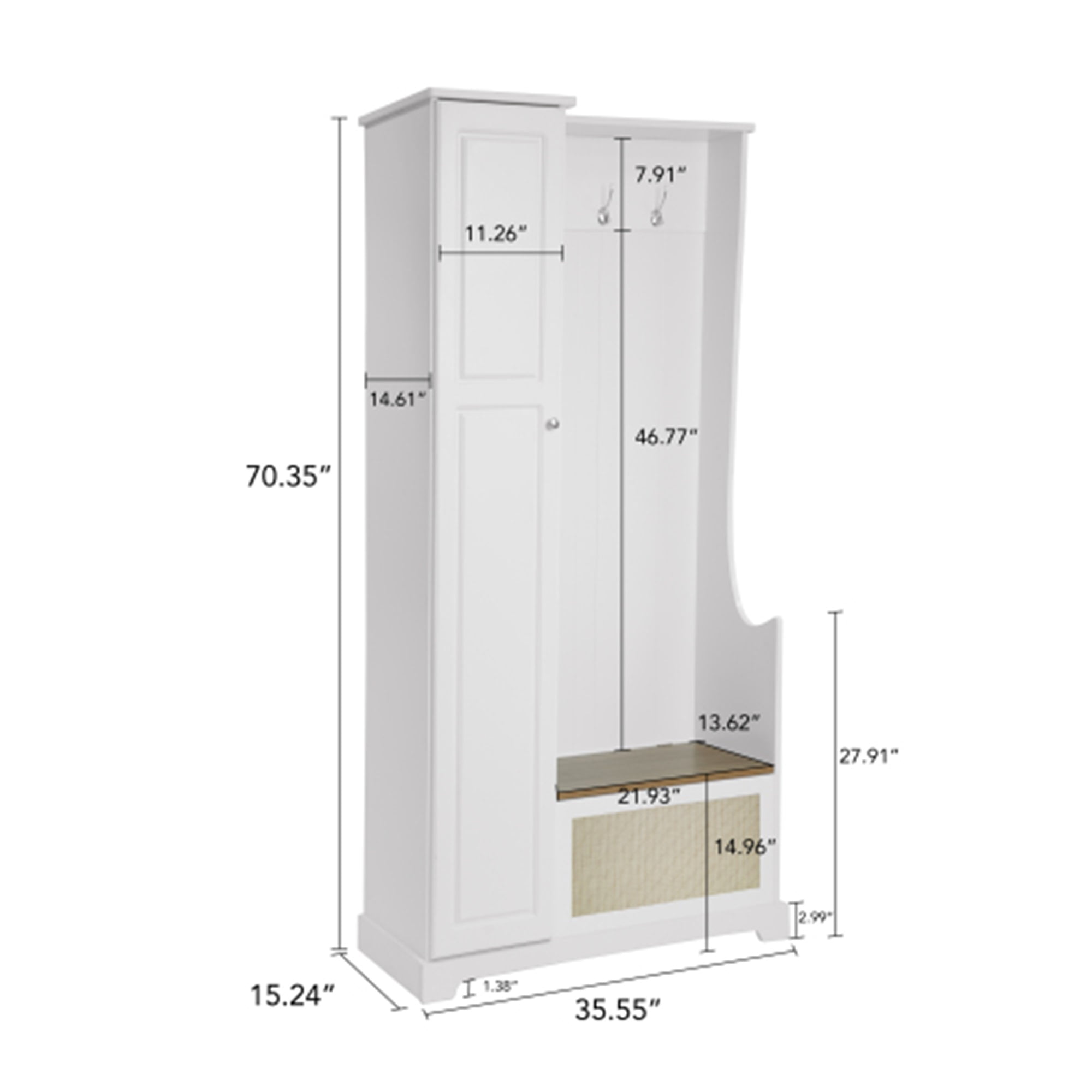 Kadyn 1 Door Closet, Storage Closet for Living Room, White Sideboard Buffet Cabinet