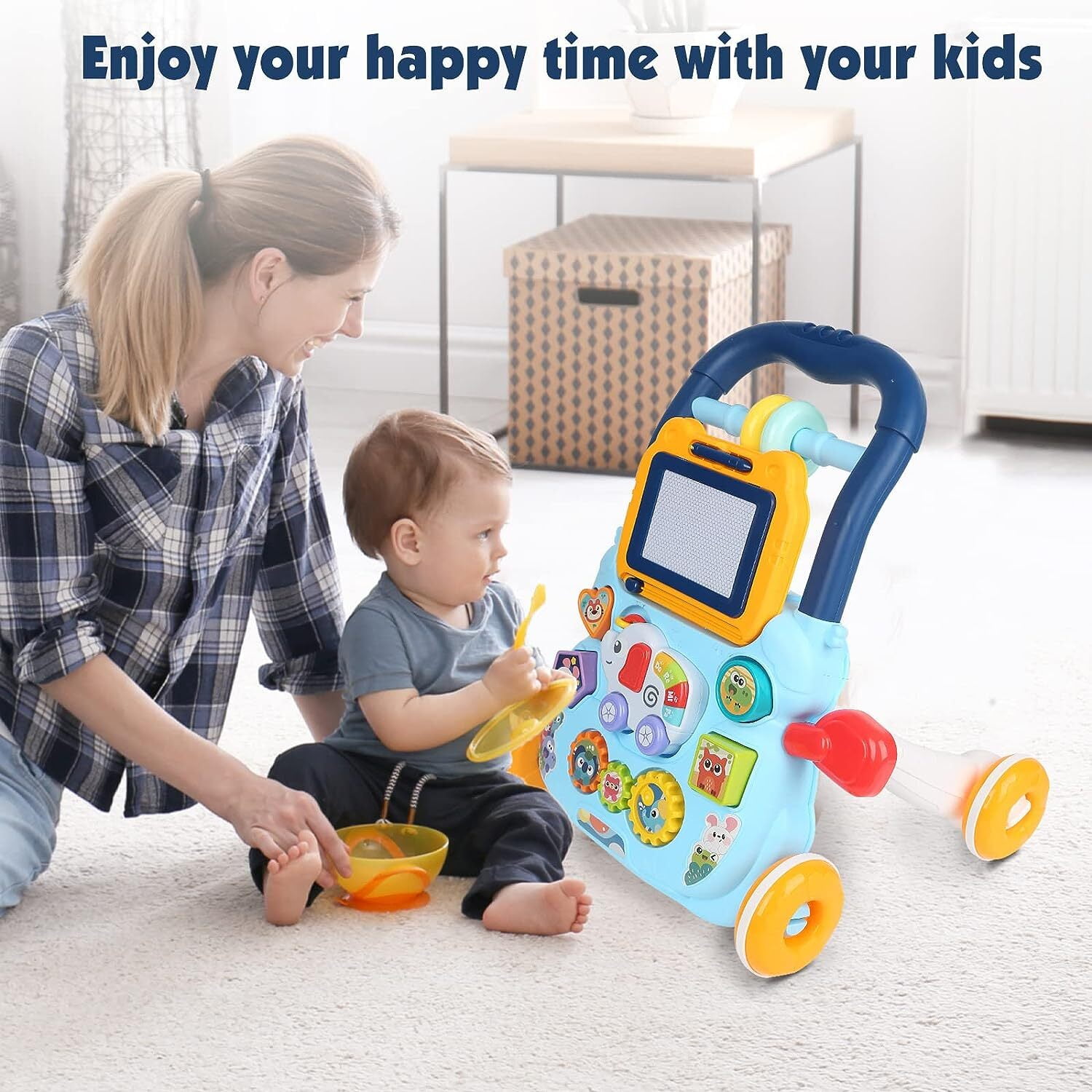 Carsky 2-in-1 Baby Push Walker Toy, Sit to Stand Toddler Learning Push Toys for 6-18 Months, Educational Toys for 1 Year Old, Gift for Infant Boys Girls.