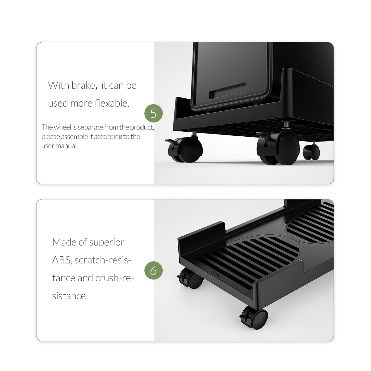 ORICO Mobile CPU Stand with Casters ABS Gaming PC Tower Stand for Under Desk Computer Stand Black Computer Tower Stand Under Desk Pc Stands-18.11*10.43*2.36 in