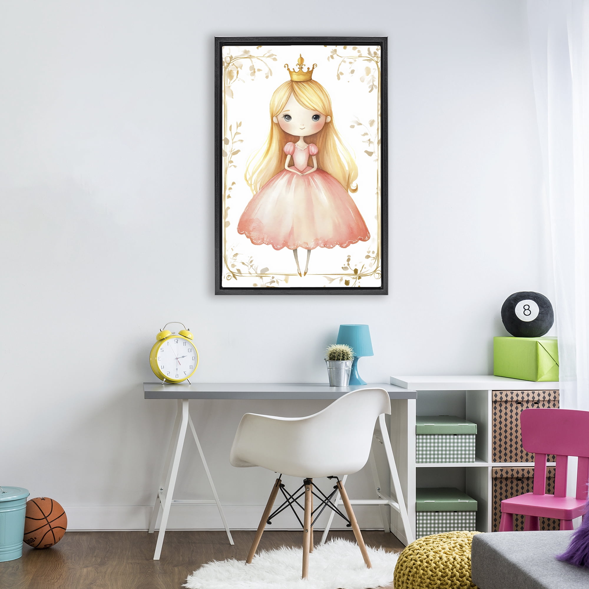 Stupell Industries Golden Crown Fairytale Princess Black Framed Floater Canvas Wall Art, design by Creative Studio
