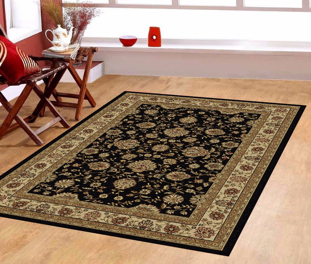 Furnishmuplace Traditional Black Rectangle 5'3'' Round Area Rugs