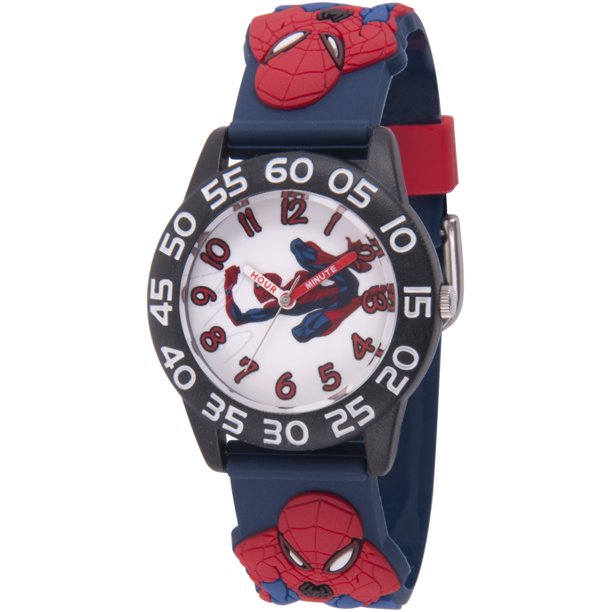 Marvel Spider Man Boys Black Plastic Time Teacher Watch Spider Man 3d Strap Walmart Com Walmart Com