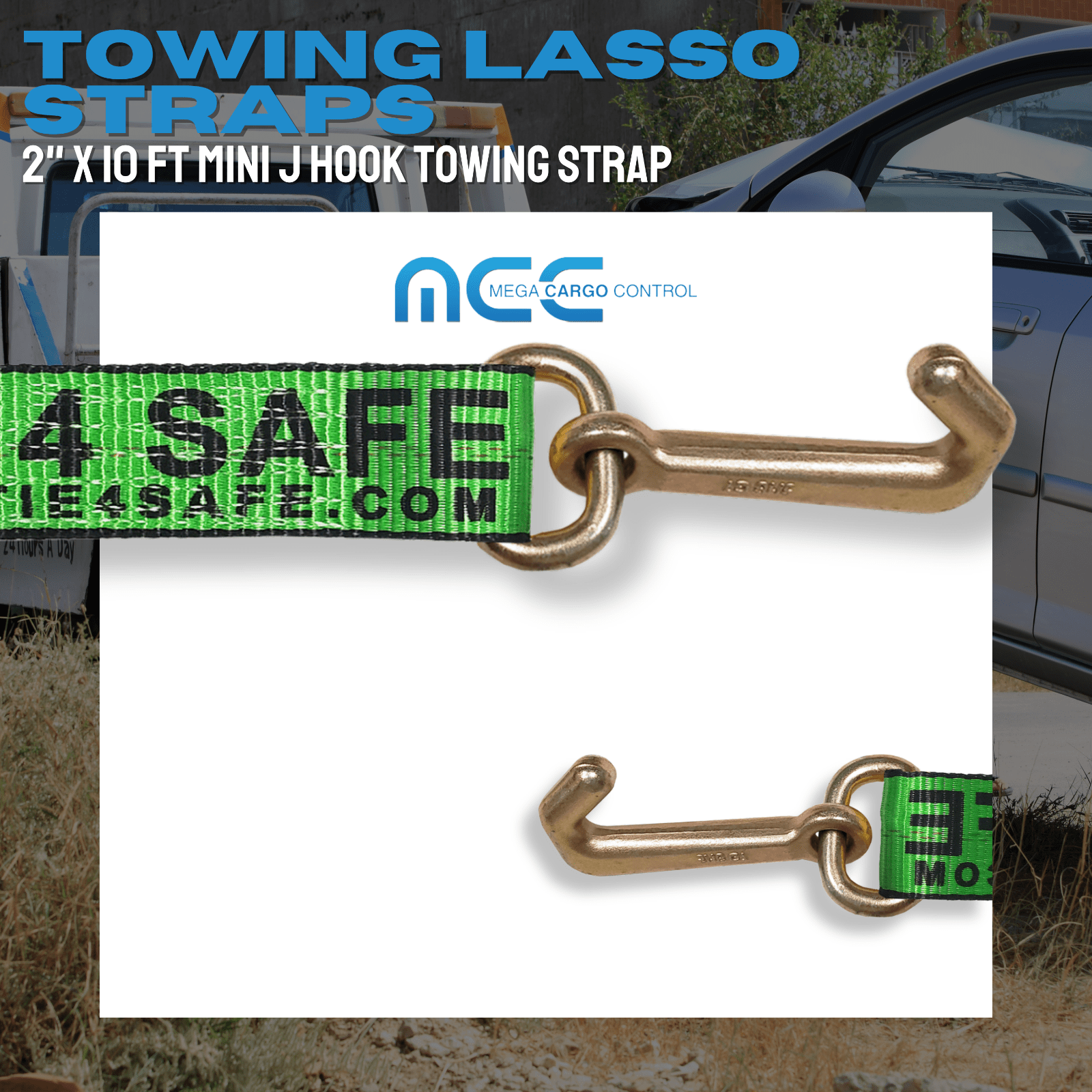 12 Pack Heavy Duty G70 2" x 10' Mini J Hook Towing Strap for Trailer Wrecker