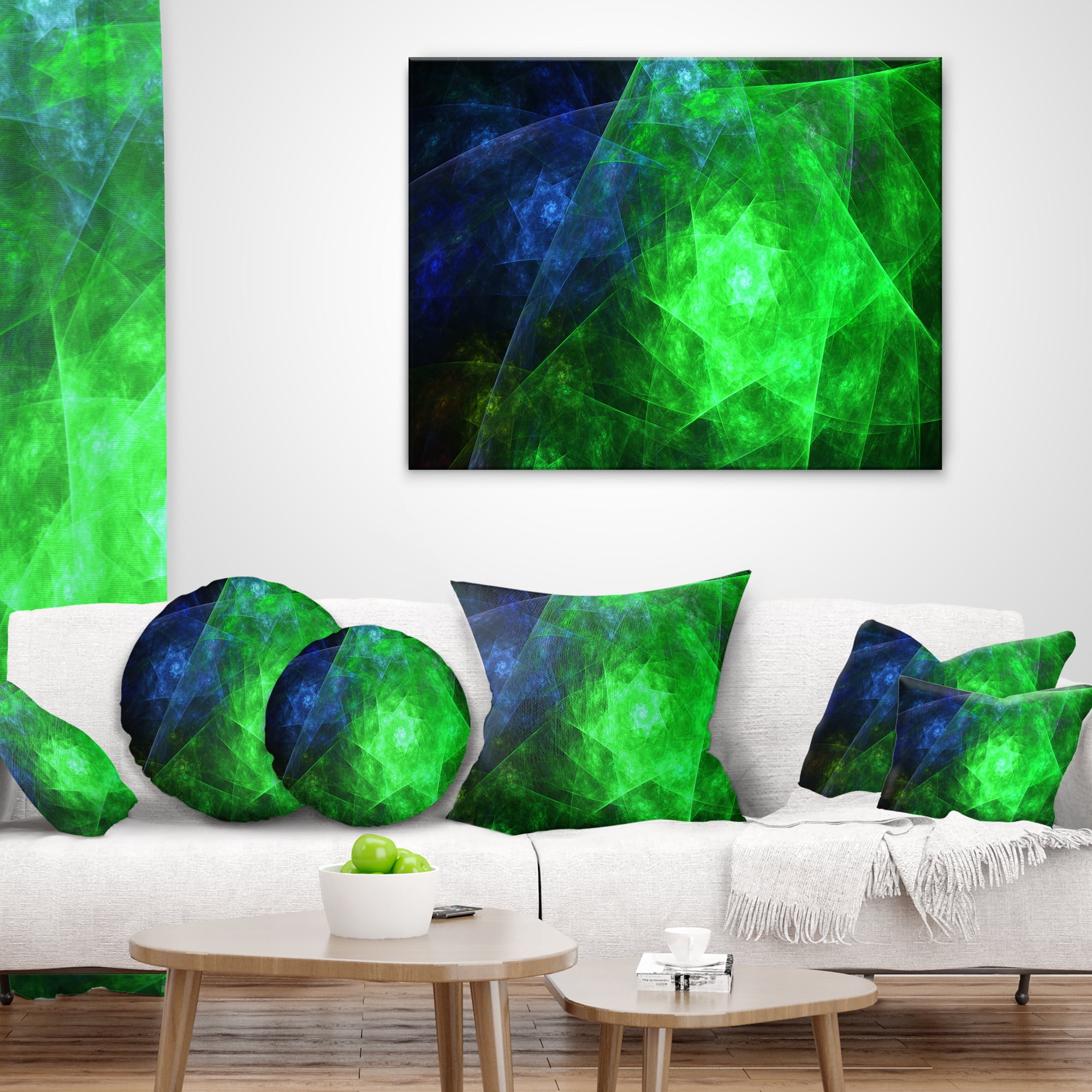 Designart Green Rotating Polyhedron - Abstract Throw Pillow - 18x18