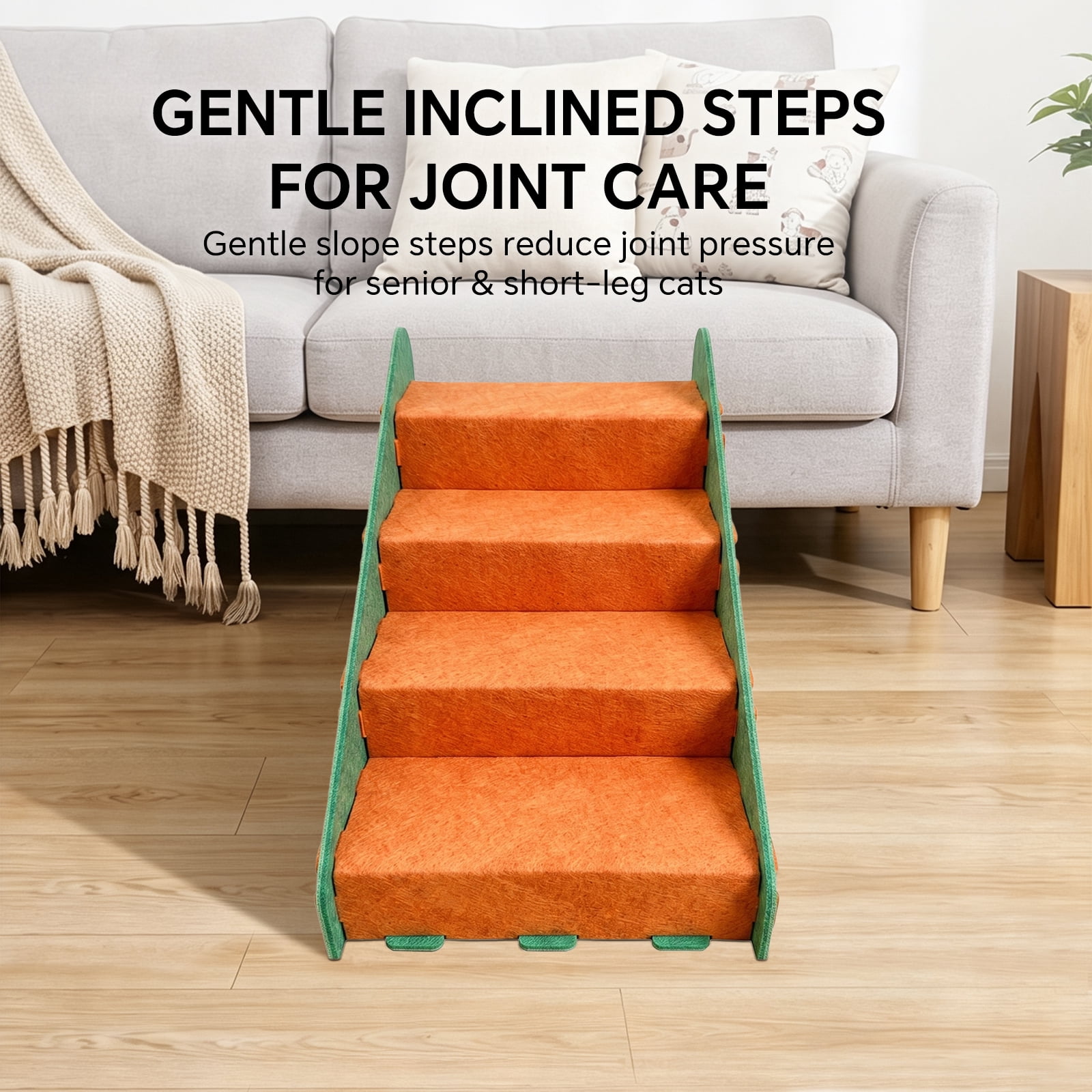 Portable 4‑Tier Pet Stairs Ramp, Durable Cat Dog Steps for Small Dogs, Anti‑Slip Pet Steps for High Bed, Sofa & Vehicle, Pet Mobility Aid for Senior Injured Pets