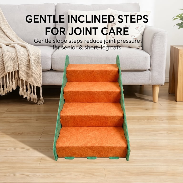 AsterOutdoor 4-Tier Pet Stairs, Anti-Slip Orange photo 3