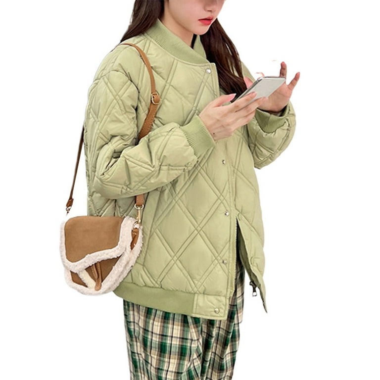 Frontwalk Womens Stylish Quilted Jacket Winter Coats Outwear Solid Color  Lightweight Padded Jacket with Pockets Fashion Coat 