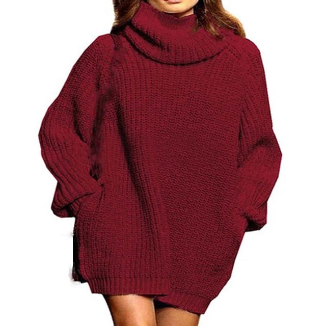 Chandail à Col Roulé pour Femmes Mode Manches Longues Couleur Unie Chandail d'Hiver