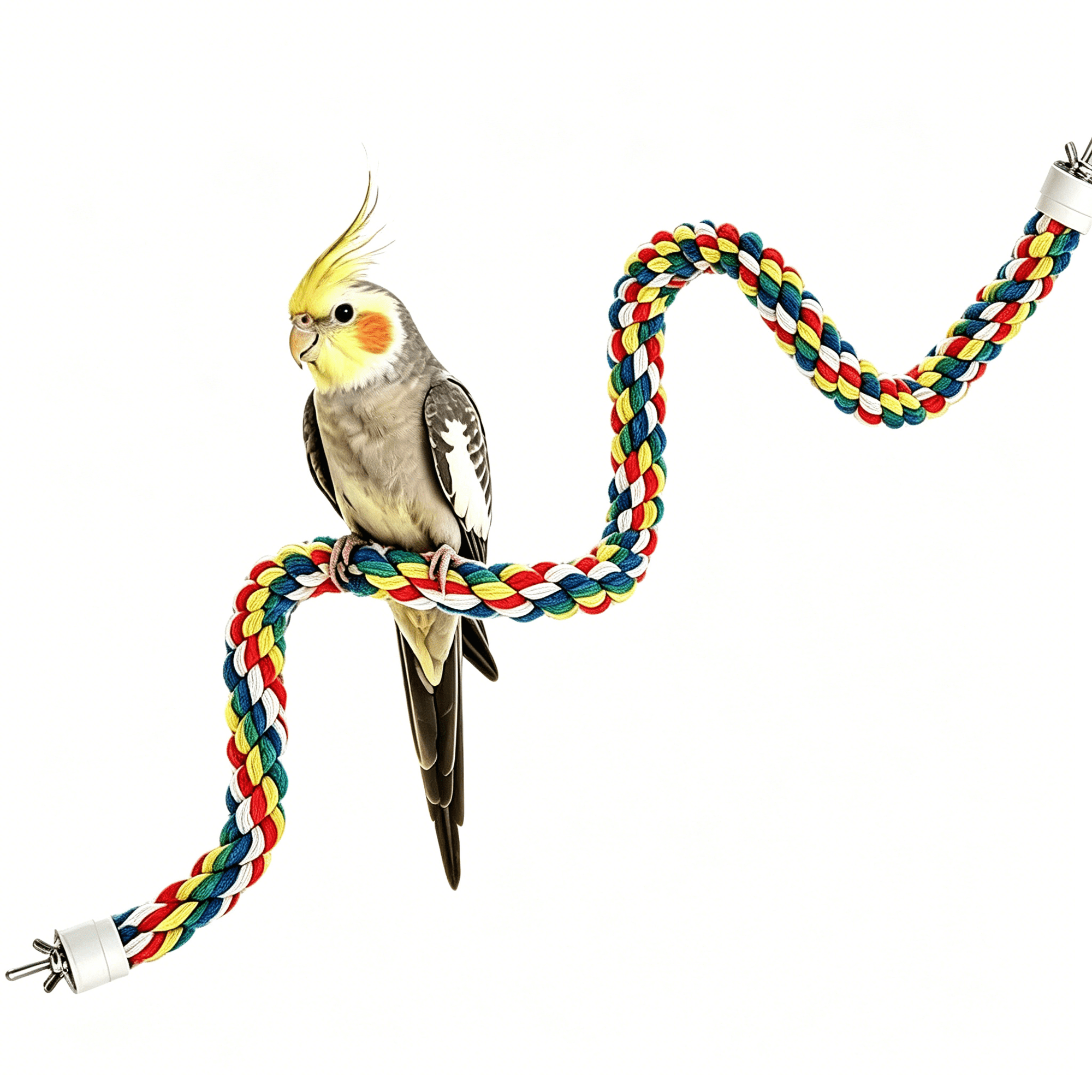 BESTSKY Bendable Fun Climbing Bird Cotton Rope Perch, Colorful Bungee Toy for Parrot, Bird Cage Accessories (31.5’’ Metal Nut)