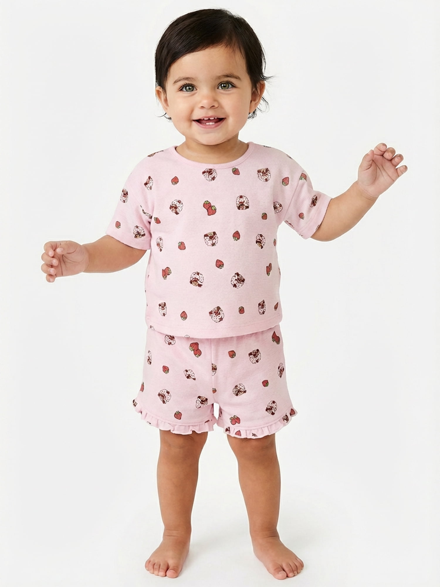Strawberry Shortcake Baby Girls Textured Knit Top and Ruffle Shorts Set, 2-Piece, Sizes 0M-24M