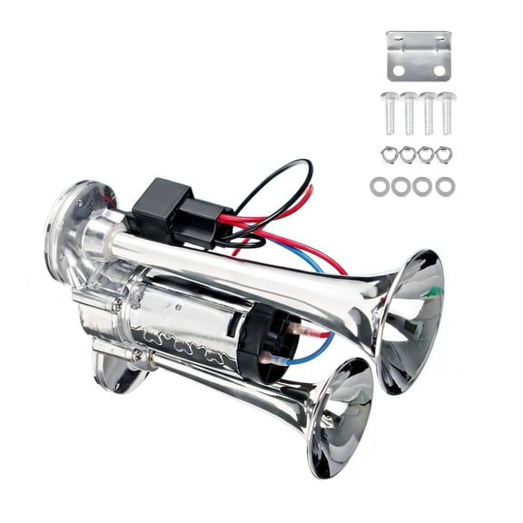 12V Super Loud Dual Electric Air Horn Kit with Compressor – Extreme Sound Train Horn for SUV, Truck, Car, Motorcycle & Boat, Heavy-Duty 12V Horn for Vehicles (Silver)