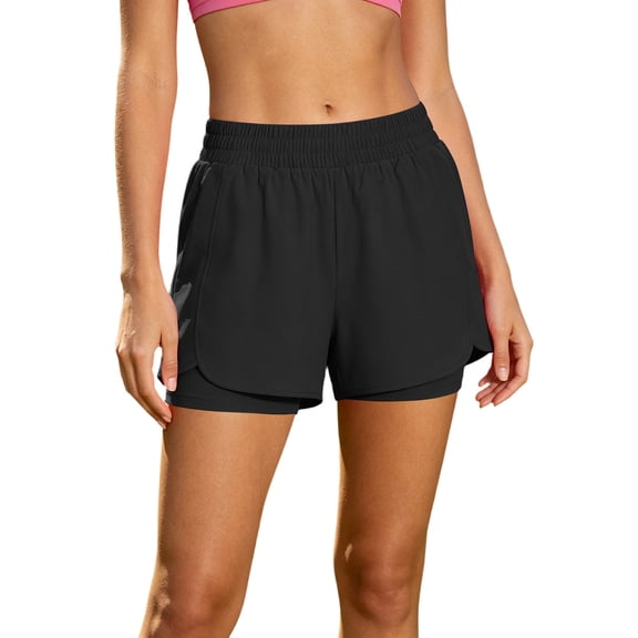 Floleo Women's 2-in-1 High Waisted Running Shorts Quick Dry Lined Workout Shorts Breathable Split Hem Gym Shorts Everyday Athletic Shorts for Women(Black,M)