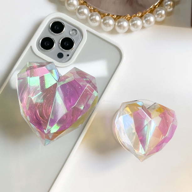 Soporte Para Teléfono Lindo soporte de teléfono con forma de corazón geométrico láser para iPhone/Samsung/Xiaomi Finger Stand