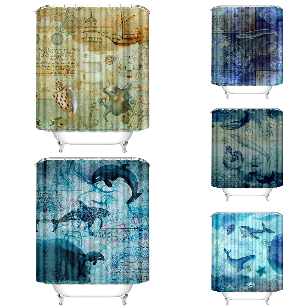 Sea Ocean Creatures Shower Curtain, Underwater Seashell Shower Curtain