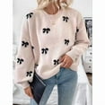 thumbnail image 5 of Women'S Y2K Print Sweater Crewneck Long Sleeve Drop Shoulder Knit Pullovers Sweaters Khaki L, 5 of 7