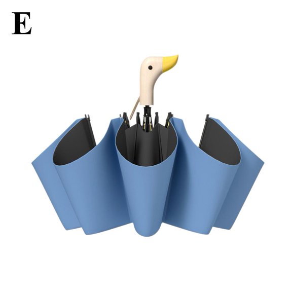Duck Umbrella With Cute Design Head - Compact Travel Folding Umbrella With Wooden Handle, 8 Ribs for Sun and Rain Protection, Lightweight for Outdoor Activities