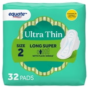 Equate Ultra Thin Pads with Flexi-Wings, Long Super Absorbency, Size 2, 32 Count