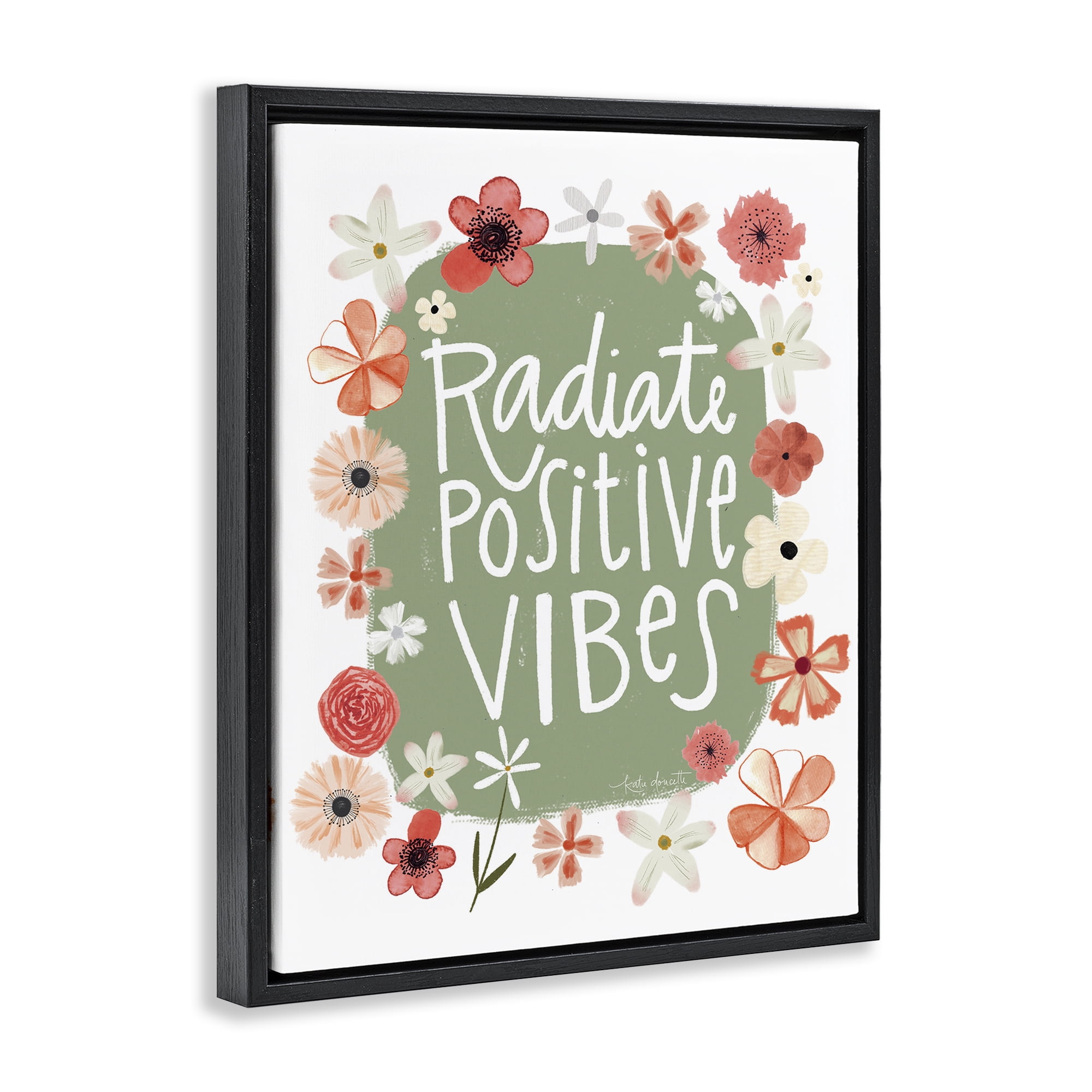 Stupell Industries Floral Radiate Positive Vibes Black Framed Floater Canvas Wall Art, design by Katie Doucette