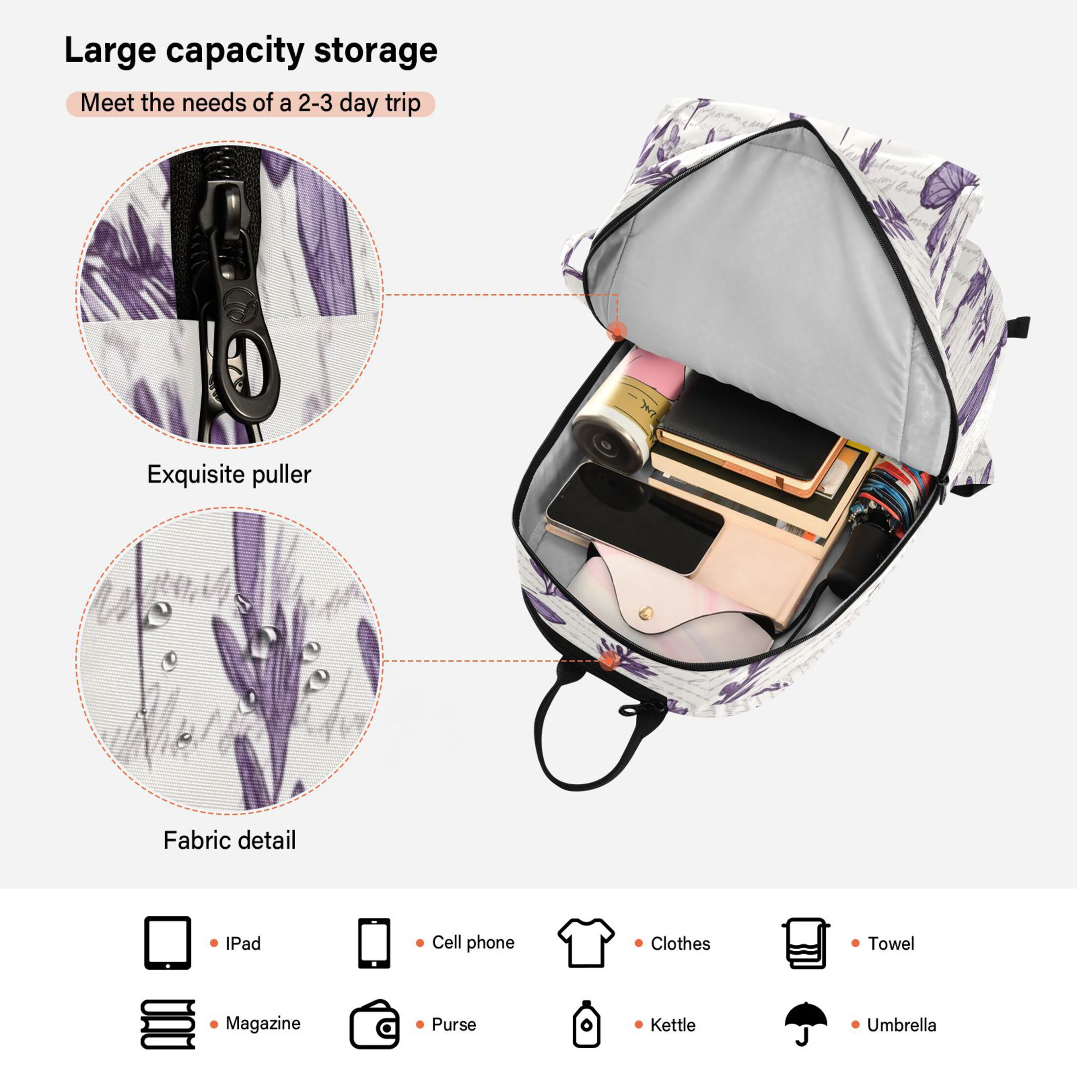 2 Racquet Holder Tennis Backpack Tennis Racket Covers Gym Bags Lavender Flowers and Butterflies