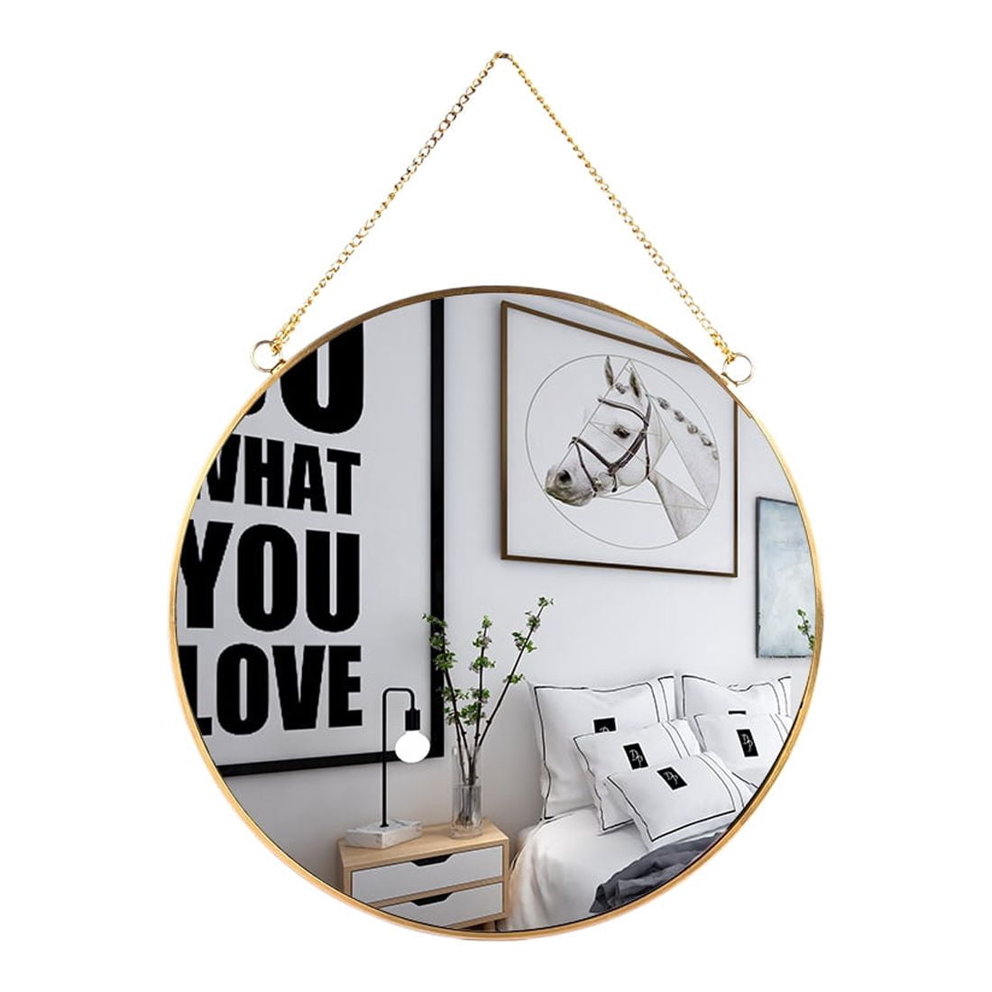 LONGWIN Hanging Wall Circle Mirror Decor Gold Geometric Mirror with Chain for Bathroom Bedroom Living Room 11.8"