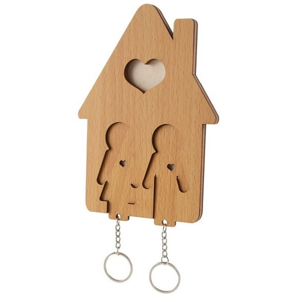 Wood Key Holder Wall-Mounted Key , Wooden Key Rack Key Holder for Wall with Key Hooks Couple