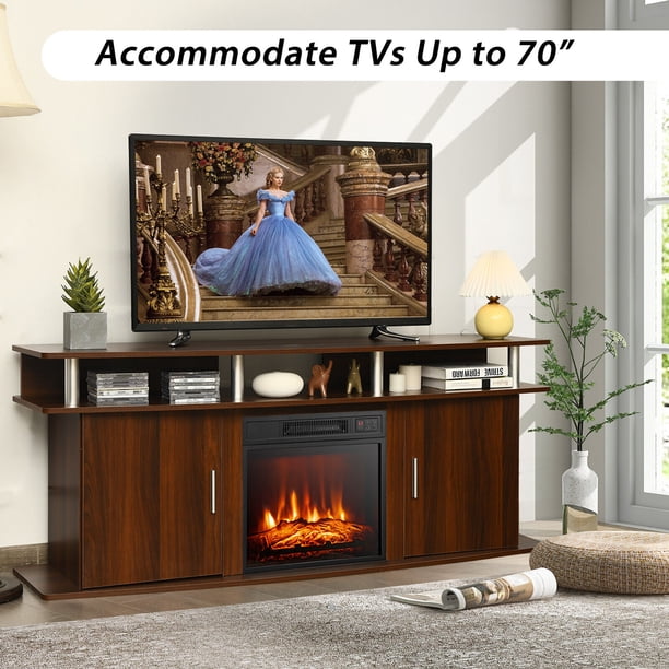 Gymax 63'' Fireplace TV Stand W/18'' 1400W Electric Fireplace up