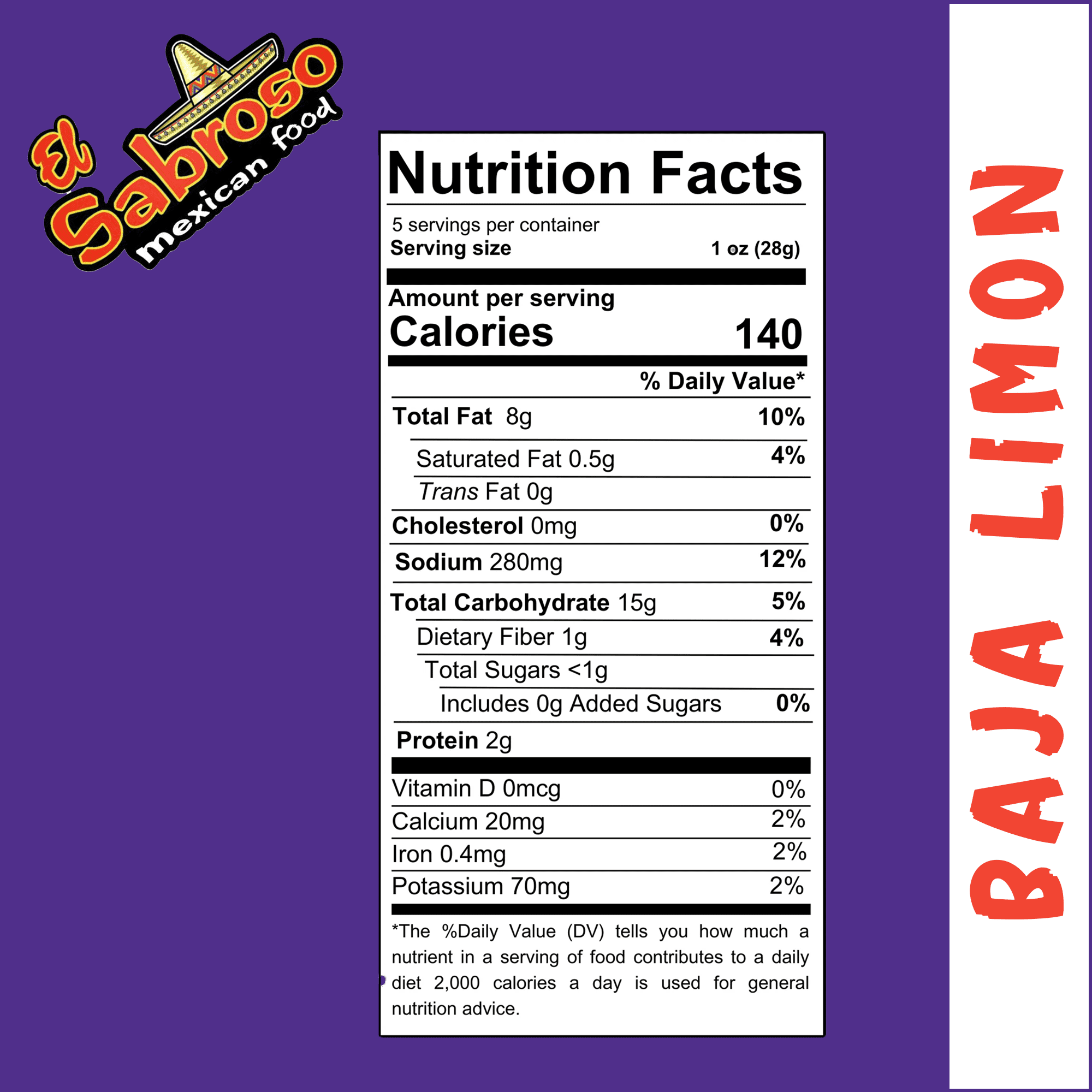 El Sabroso Baja Limón Spicy Chile & Lime Flavored Tortilla Chips, 3 oz Bags pack of 6