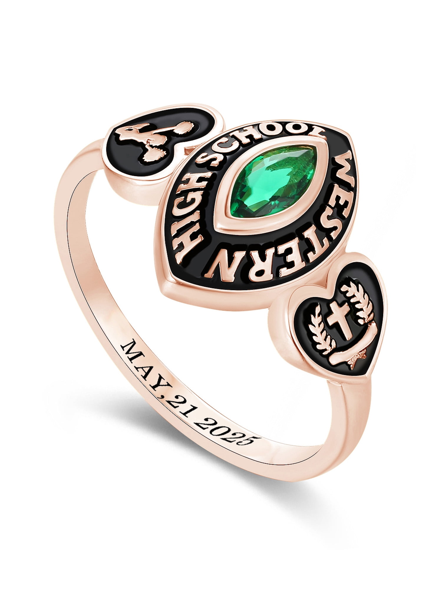 Mementos USA Custom Sterling Silver Class Rings for Women High School and College-Rose Gold-Royalty