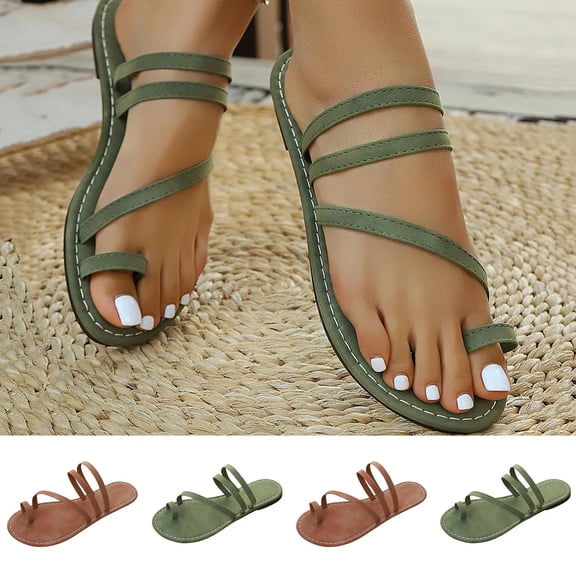 Miluxas Women's Summer Strappy Flat Sandals, Casual Fisherman Sandal with Open Toe Slingback Sandals Green 9.5(43)