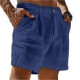 thumbnail image 3 of Nestiefly Men Linen Shorts Casual Summer Beach Shorts Loose Elastic Waist Drawstring Cargo Pants with Pockets 2026 Navy M, 3 of 4
