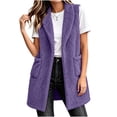 thumbnail image 2 of Kinrui Long Fuzzy Vests for Women Soft Cozy Sleeveless Sherpa Jacket Shawl Collar Open Front Fleece Cardigan Casual Lightweight Outerwear with Pockets Purple S, 2 of 7