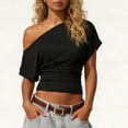 thumbnail image 3 of Favoffer Women Casual Tops Short Sleeve Off Shoulder Fitted Solid Slim Blouses Street Dating Daily Vacation, 3 of 6