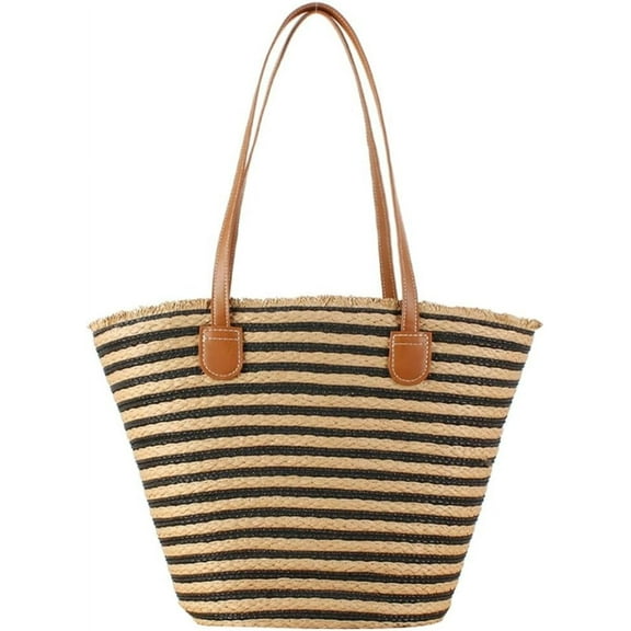Rungion Womens Straw Tote Bag Handmade Rattan Woven Summer Beach Shoulder Purse Large Striped Top Handle Handbags Vacation