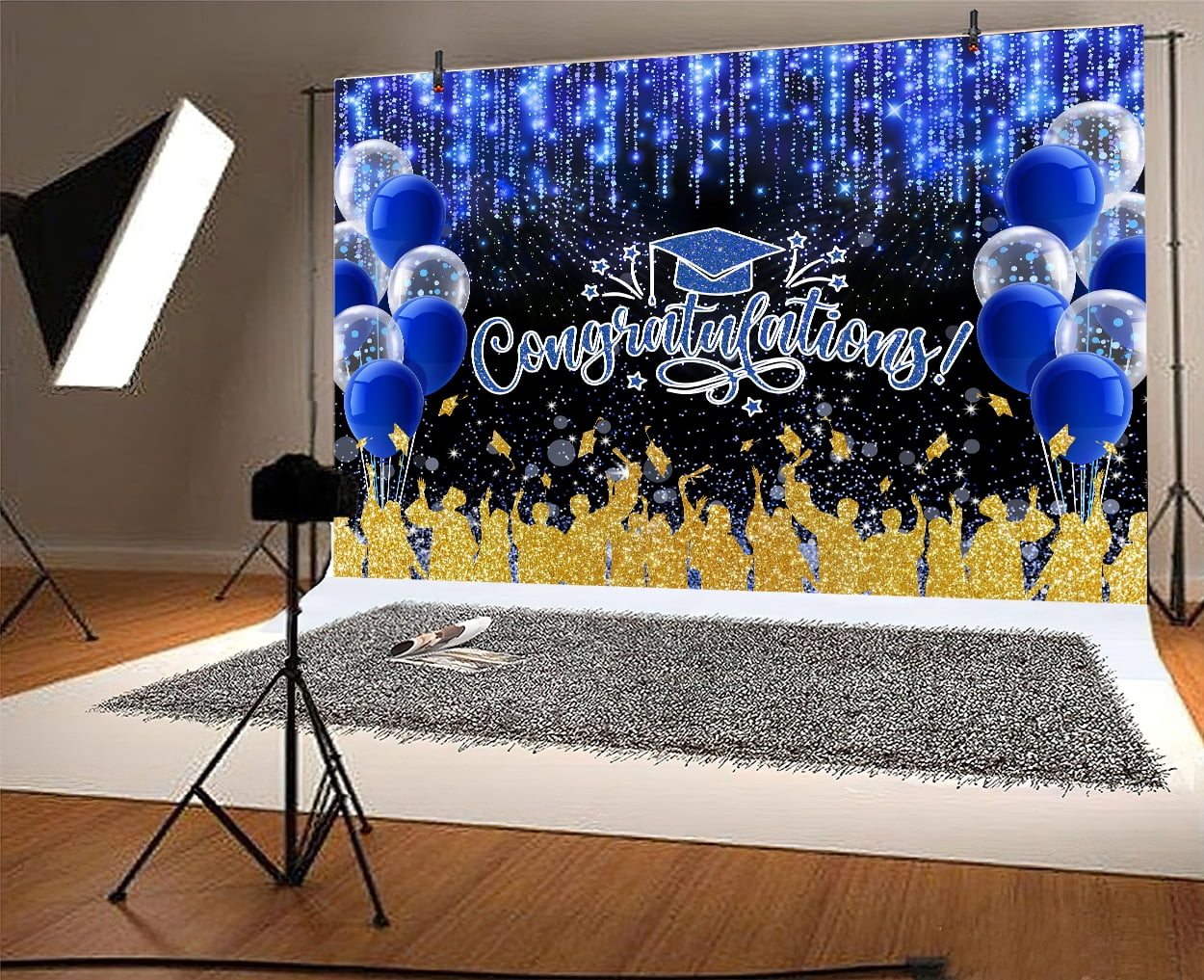 9 x 6 ft Class of 2026 Graduation Backdrop, Congratulations Congrats Blue Grad Photography Background, Bachelor Cap Celebration Party Decorations for School Prom Party Banner