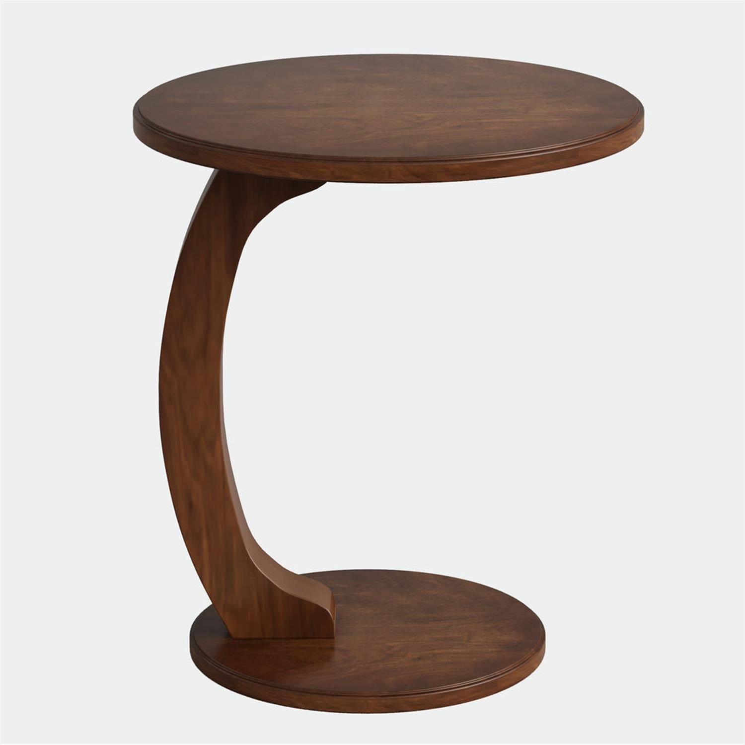 Demi Bonn Round Solid Wood Side Table, C-Shaped End Table Nightstand for Small Spaces, Living Room, Bedroom, Brown