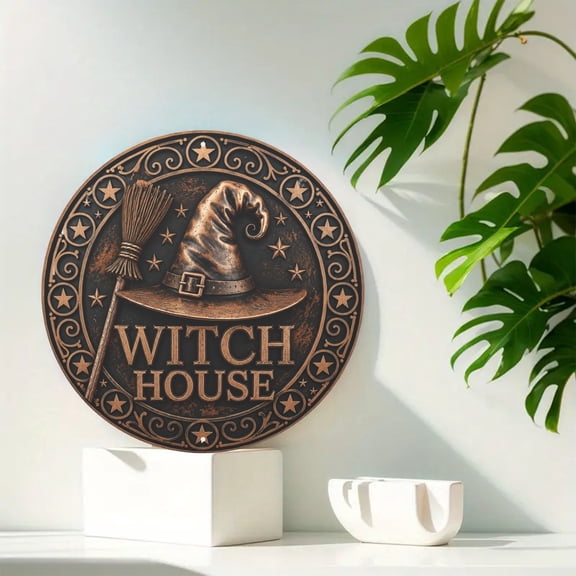 Spooky Witch House Round Metal Tin Sign For Porch And Wall Decor 8x8 Inch Round