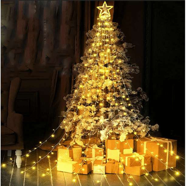 ShenMo 350 LED Guirlande Lumineuse Sapin de Noel Avec Etoile, 9*3.5m Rideau  Lumineux Sapin de Noel Blanc, Decoration Noel Extérieur et Intérieur，Blanc  Chaud 