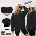 thumbnail image 3 of TEMOFON Womens Long Sleeve Tops Sweatshirts Waffle Knit Crew Neck Fashion Side Slits Casual Pullover Black, 3 of 10