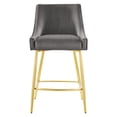 thumbnail image 5 of Counter Stool Chair, Grey Gray, Velvet, Modern Contemporary, Mid Century Bar Pub Cafe Bistro Hotel Lounge Dining Kitchen, 5 of 8