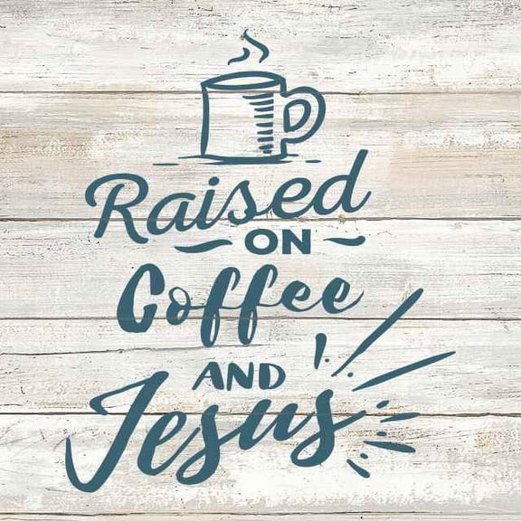 Raised on Coffee and Jesus Rustic Looking Faith Cafe Wood Sign Wall Décor Gift 12 x 12 Wood Sign B3-12120062044