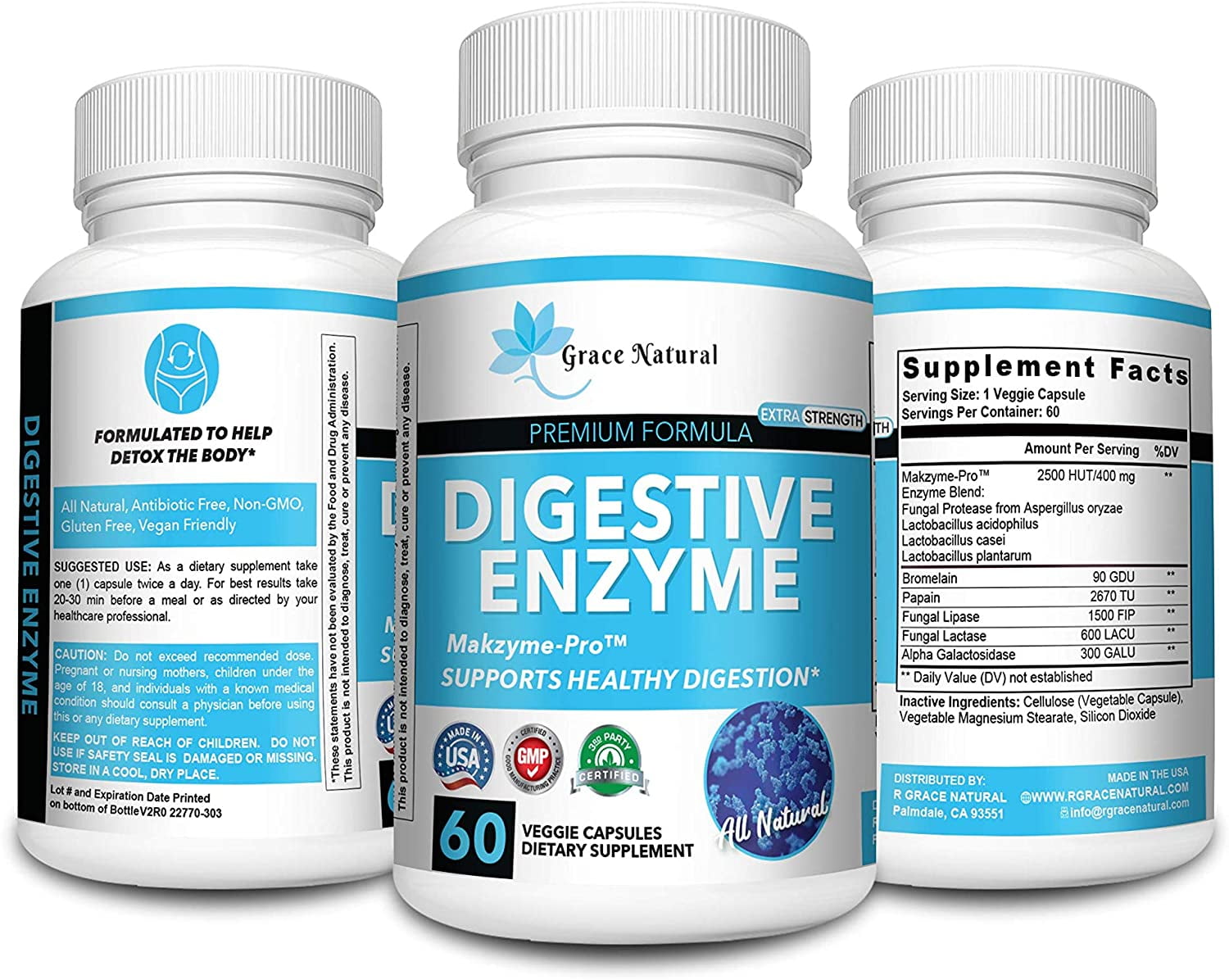 Digestive Enzymes & Probiotics Extra Strength 2500 HUT Supports Healthy Digestion, Provides Gas & Bloating Relief, Boosts Energy Levels and Supports Gut Health. All Natural, Non-GMO-Made in USA