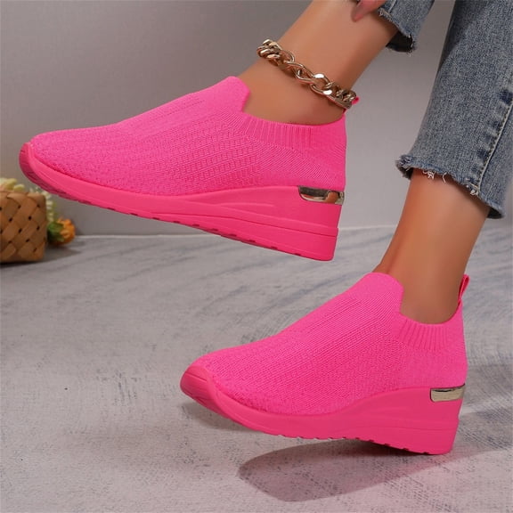Domzle Women's Slip On Walking Shoes Non Slip Comfortable Cushioning Lightweight Breathable Arch Support Shoe Causal Tennis Sneaker for Nursing Workout Jogging Gym Travel Hot Pink 43