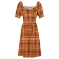 thumbnail image 4 of Vestido de manga corta con diseño de cuadros de tartán naranja y marrón vestido de dama de honor para mujer, 4 of 6