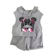 thumbnail image 2 of ZHUASHUM Summer Outfits For Girls 2-3 Years Solid Color Sleeveless Hooded Top And Shorts Two Piece Set Summer Sweatsuits Casual Sports Suit Gy2, 2 of 4