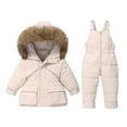 thumbnail image 2 of SGFCWSX Kids Snowsuits for Boys Ski Jacket with Furry Hood and Bib Pants for Girls Winter Insulated Waterproof Snow Set Beige Size 6-12 Month, 2 of 6