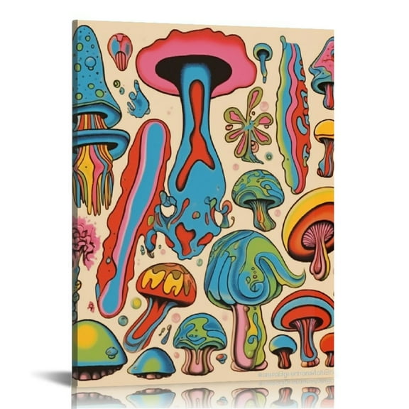 COMIO Hippie Wall Art Vintage Wall Decor Prints Hippie Flower Canvas 60s 70s Retro Posters Abstract Minimalist Happy Face Pictures Boho Inspirational Photos for Living room Bedroom