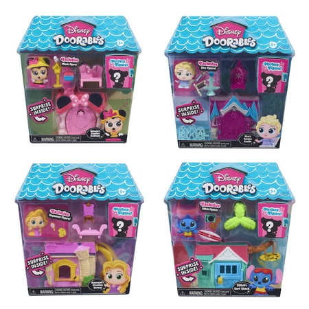 Disney Doorables Mini Playset Minnie Mouse’s Garden Cottage, Elsa's Frozen Castle, Stitch's Surf Shack and Rapunzel's Creative Corner