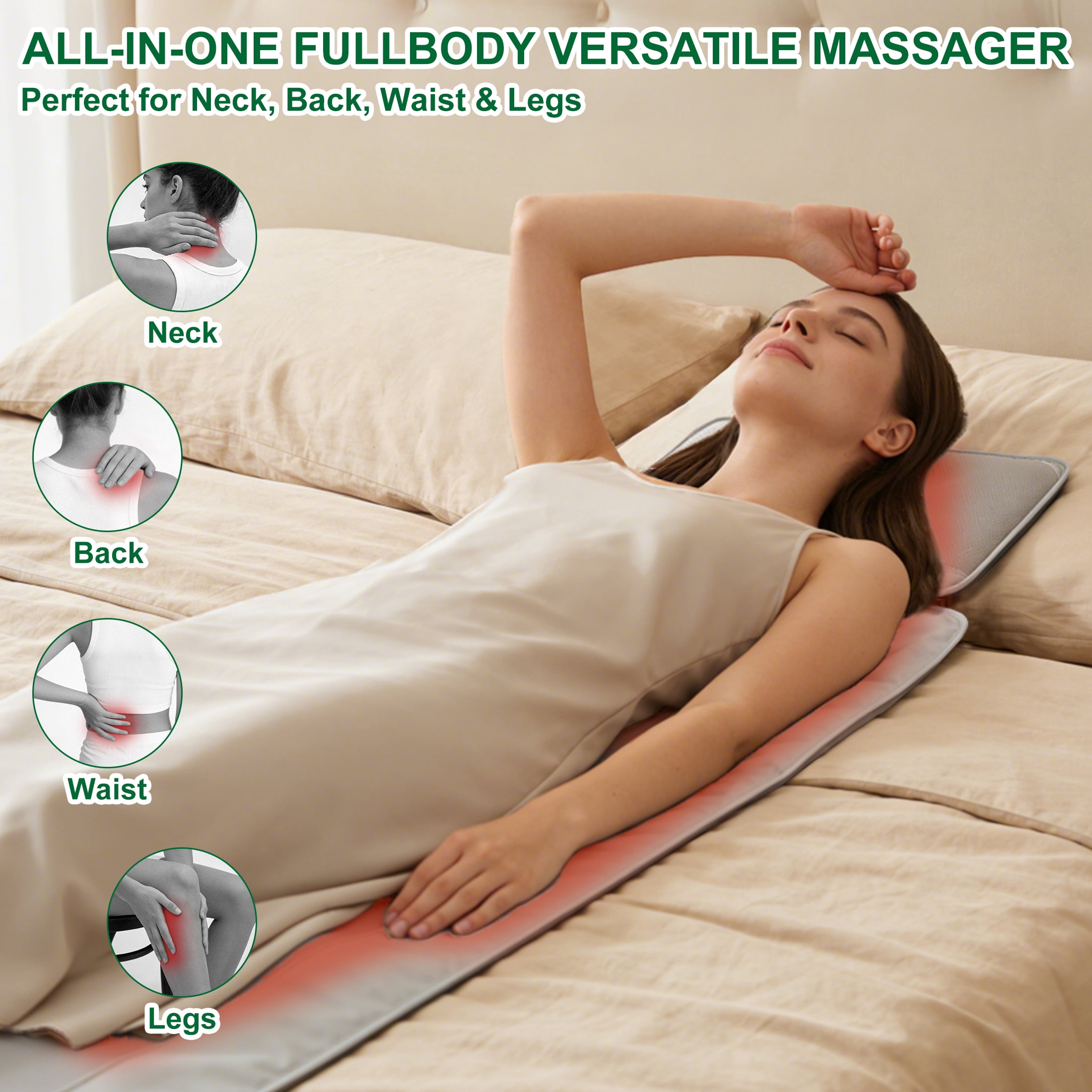HMMSYLVA Vibrating Full Body Massage Mat with Detachable Shiatsu Neck Massager Features Remote, 9 Modes Electric Massage Pad Back Massager with Heat